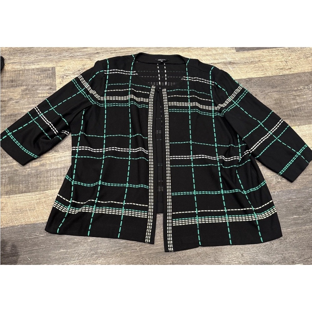Vintage Misook Cardigan Acrylic Knit Top Clasp Plaid Womens Plus Size 3X